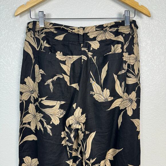 Ralph Lauren Women’s 100% Linen Black and Tan Tropical Floral Wide Leg Pants 6 - Picture 6 of 13